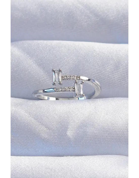  Gümüş Zirkon Taşlı Geometrik Ayarlanabilir Yüzük