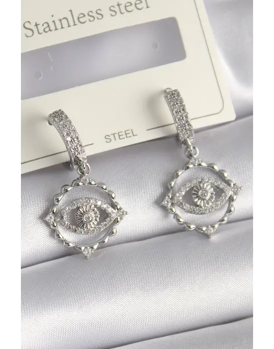 Pirinç Gümüş  Zirkon Taşlı Göz Model  Çelik Kolye