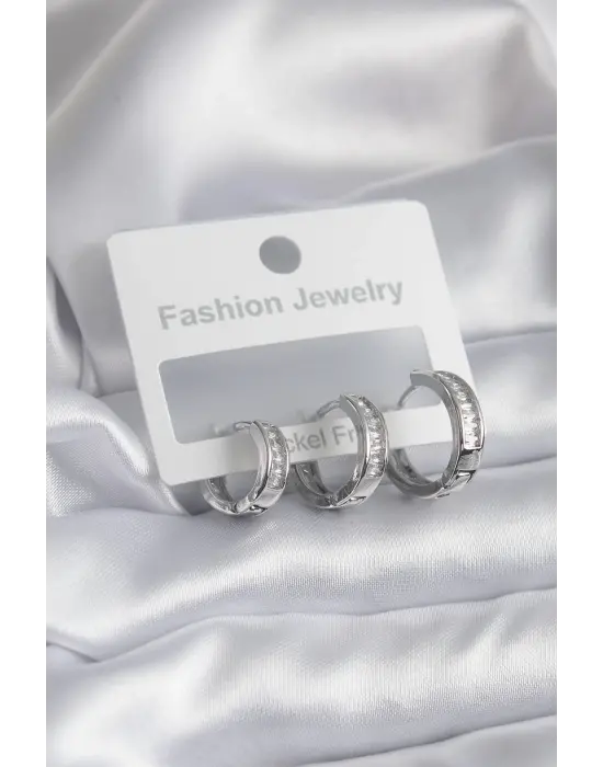  Gümüş Zirkon Taşlı Halk Model Çelik Küpe