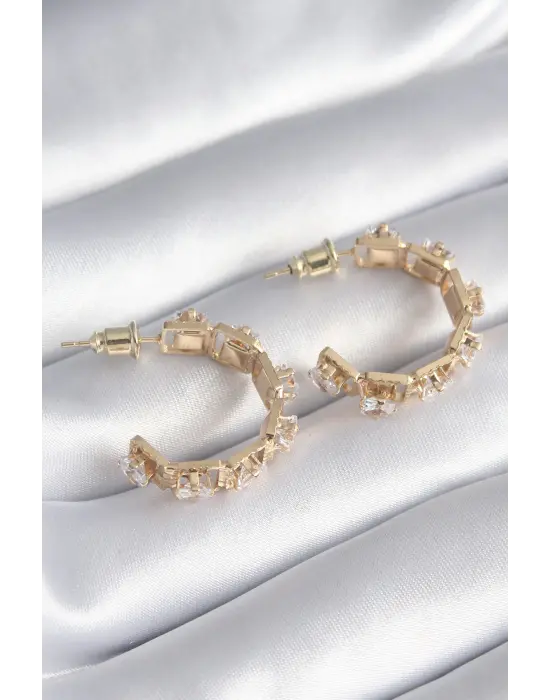  Gümüş Zirkon Taşlı Halka Model Çelik Küpe