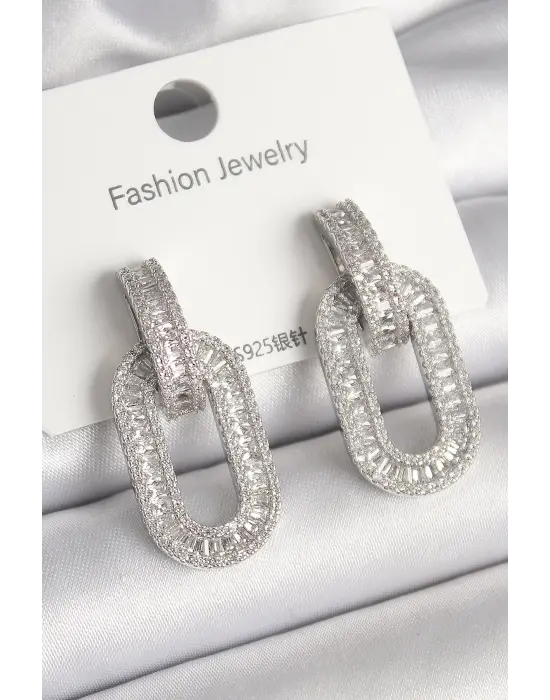  Gümüş Zirkon Taşlı Halka Model VIP Seri Çelik Küpe