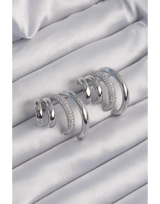  Gümüş Zirkon Taşlı Kaburga Model Küpe