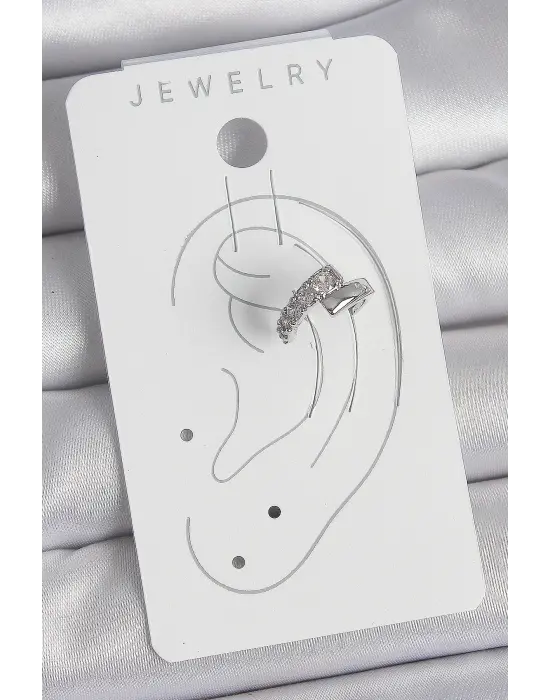 Pirinç Gümüş Renk Zirkon Taşlı Kadın Kıkırdak Küpe