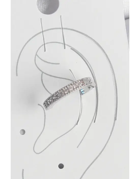 Çelik Gümüş Renk Zirkon Taşlı Kadın Kıkırdak Model Küpe