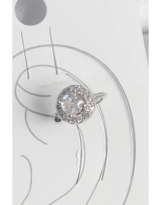 Çelik Gümüş Renk Zirkon Taşlı Kadın Kıkırdak Model Küpe