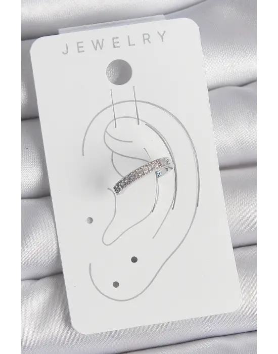 Çelik Gümüş Renk Zirkon Taşlı Kadın Kıkırdak Model Küpe