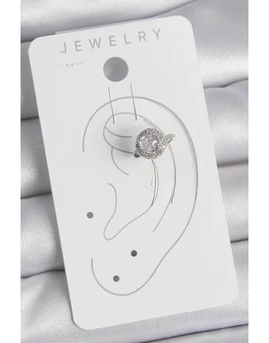 Çelik Gümüş Renk Zirkon Taşlı Kadın Kıkırdak Model Küpe