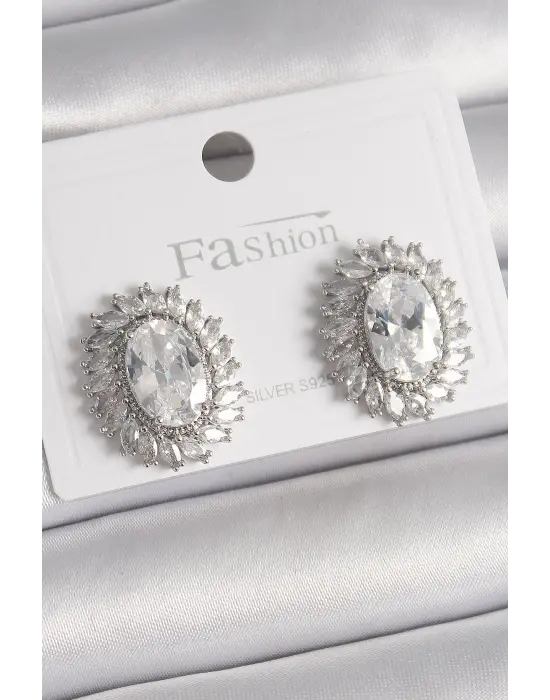  Gümüş Zirkon Taşlı Çelik Küpe