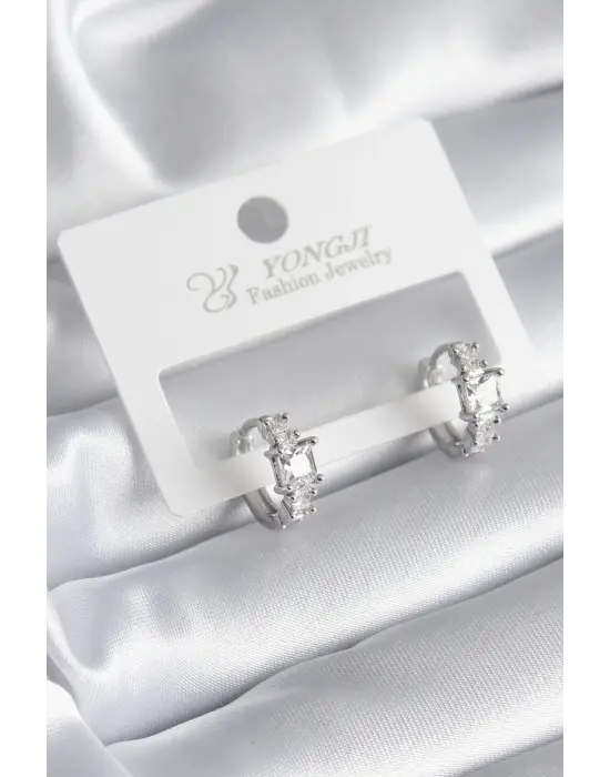  Gümüş Zirkon Taşlı Çelik Küpe