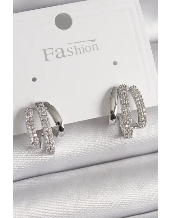  Gümüş Zirkon Taşlı Çelik Küpe