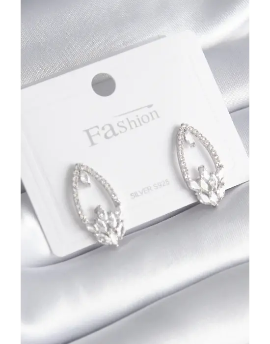  Gümüş Zirkon Taşlı Çelik Küpe