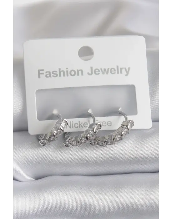  Gümüş Zirkon Taşlı Çelik Küpe