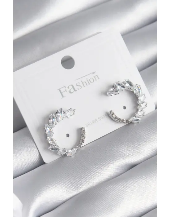  Gümüş Zirkon Taşlı Çelik Küpe