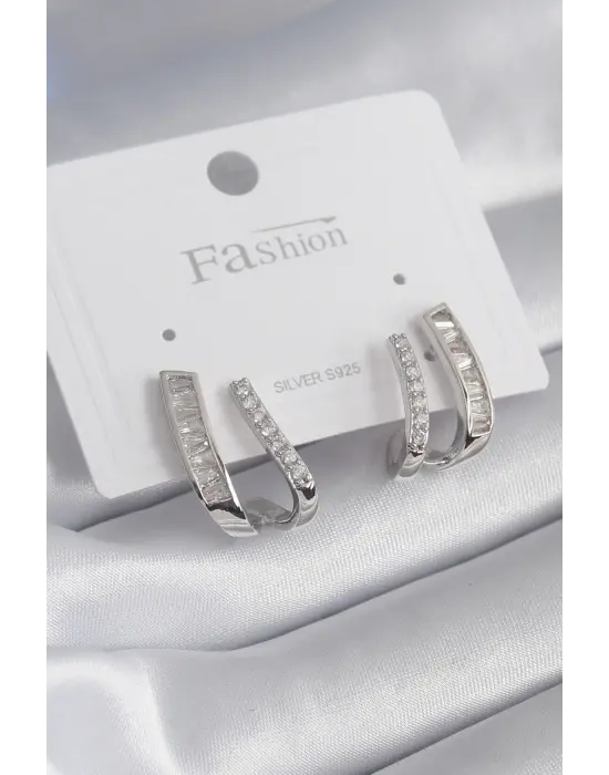  Gümüş Zirkon Taşlı Çelik Küpe