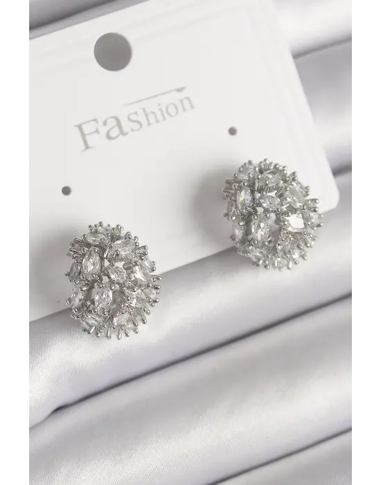  Gümüş Zirkon Taşlı Çelik Küpe