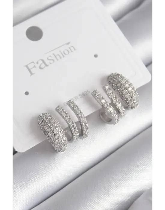  Gümüş Zirkon Taşlı Çelik Küpe