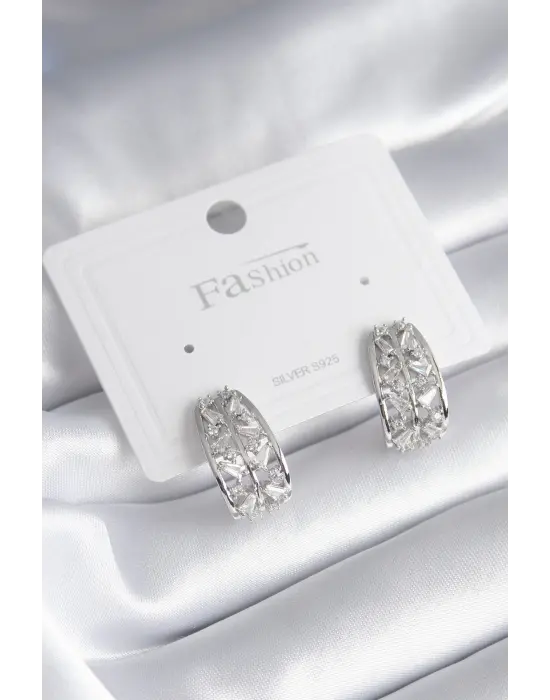  Gümüş Zirkon Taşlı Çelik Küpe