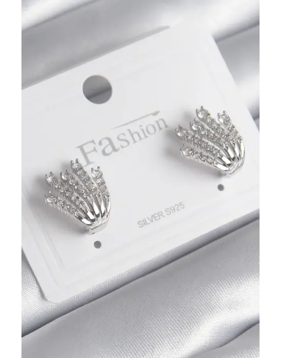  Gümüş Zirkon Taşlı Çelik Küpe