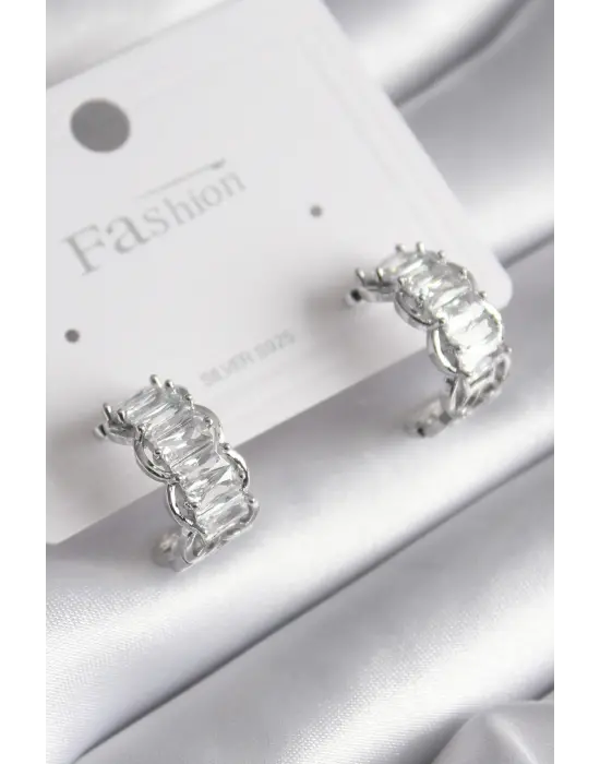  Gümüş Zirkon Taşlı Çelik Küpe