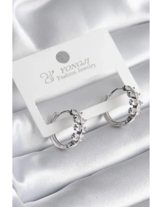  Gümüş Zirkon Taşlı Çelik Küpe