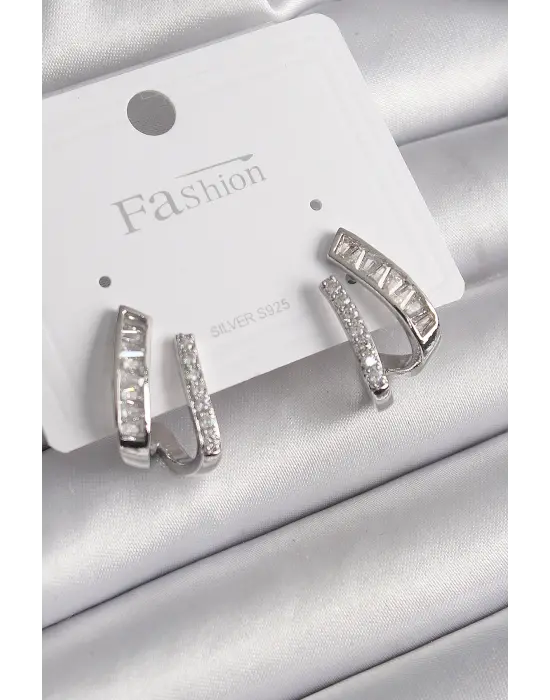  Gümüş Zirkon Taşlı Çelik Küpe