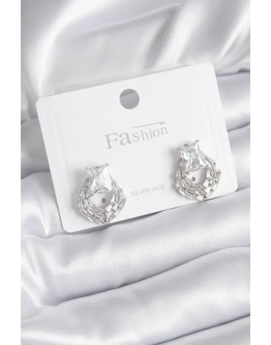  Gümüş Zirkon Taşlı Çelik Küpe