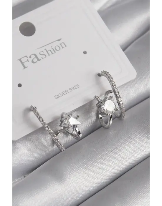  Gümüş Zirkon Taşlı Çelik Küpe