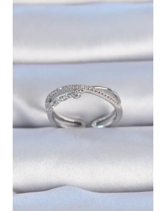  Gümüş Zirkon Taşlı Çelik Yüzük