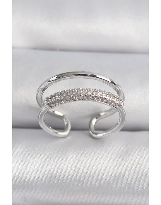  Gümüş Zirkon Taşlı Çelik Yüzük