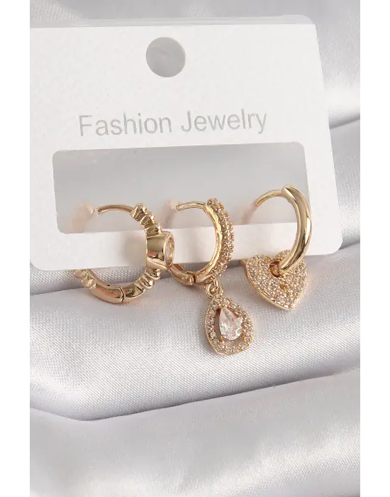  Gümüş Zirkon Taşlı Kalp Damla Figür Çelik Küpe