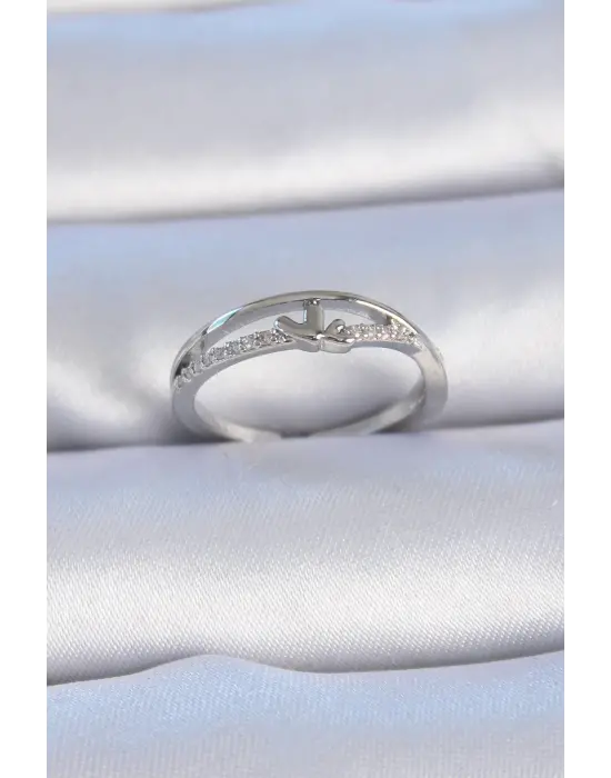  Gümüş Zirkon Taşlı Kalp Model Çelik Yüzük