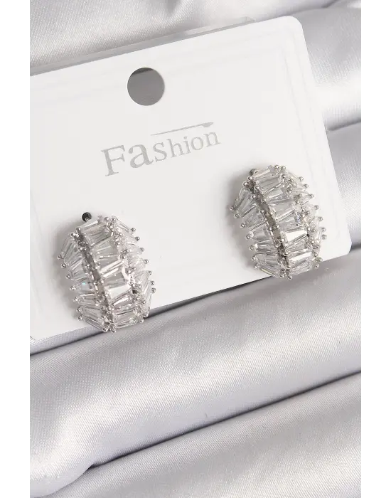  Gümüş Zirkon Taşlı Kaplumbağa Kabuğu Model Çelik Küpe