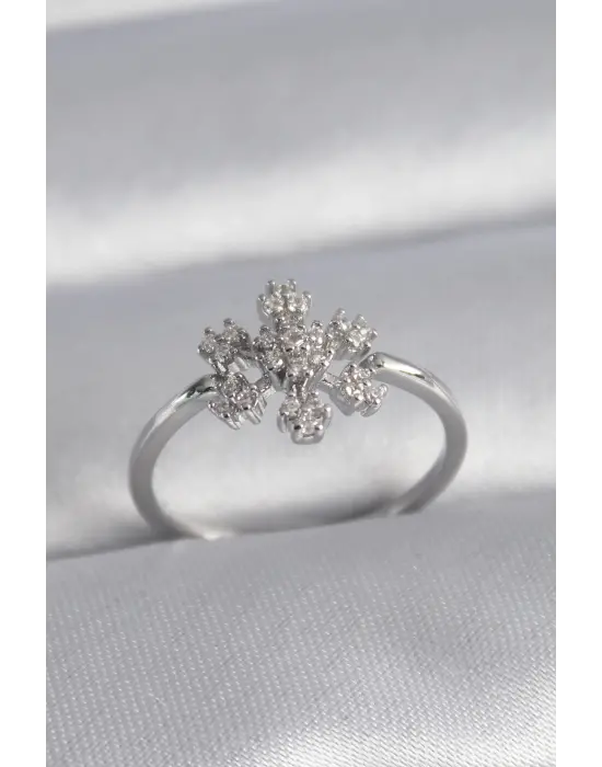  Gümüş Zirkon Taşlı Kar Tanesi Model Çelik Yüzük