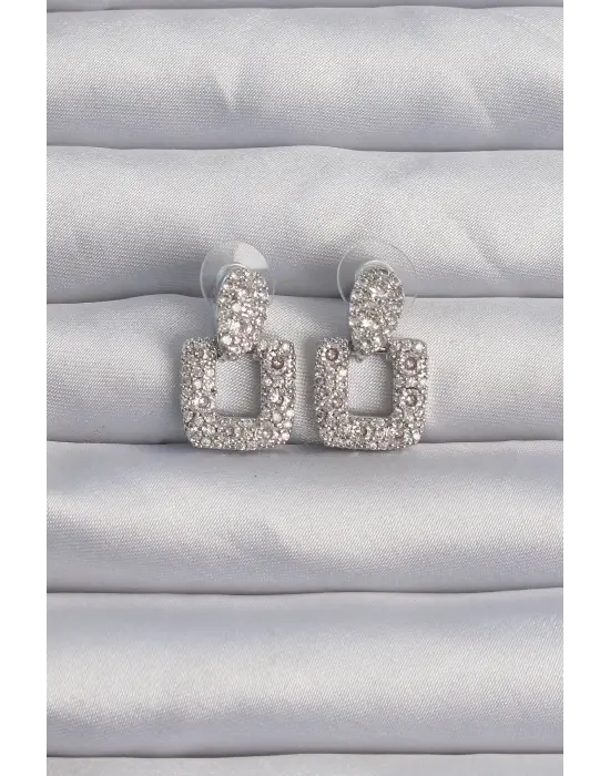  Gümüş Zirkon Taşlı Kare Form Küpe