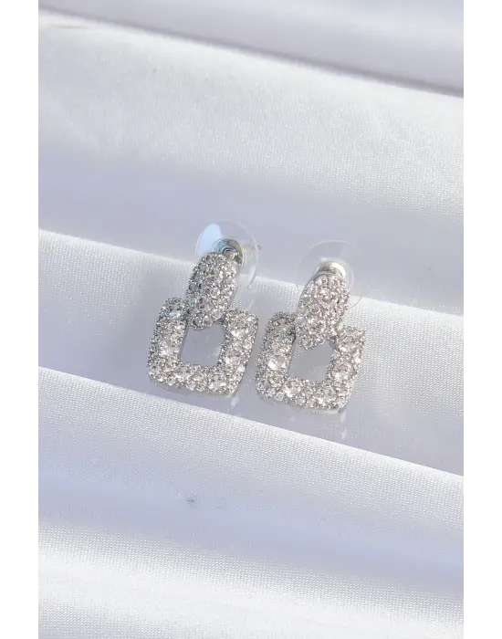  Gümüş Zirkon Taşlı Kare Form Küpe