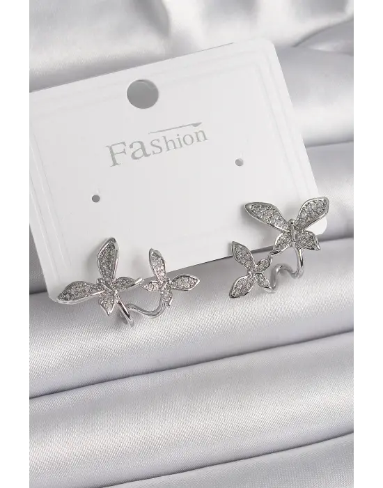  Gümüş Zirkon Taşlı Kelebek Model Çelik Küpe