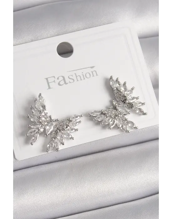  Gümüş Zirkon Taşlı Kelebek Model Çelik Küpe