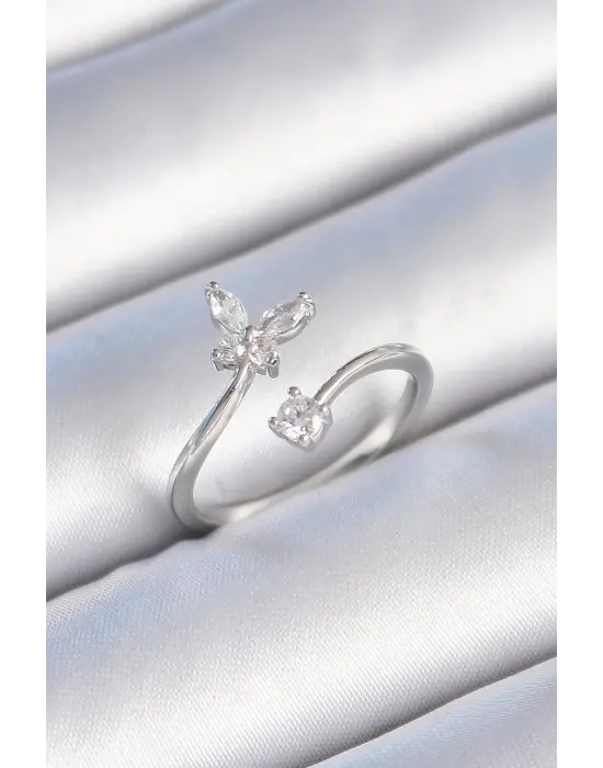  Gümüş Zirkon Taşlı Kelebek Model Çelik Yüzük