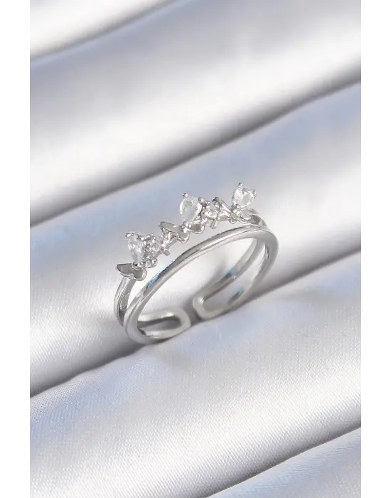  Gümüş Zirkon Taşlı Kelebek Model Çelik Yüzük