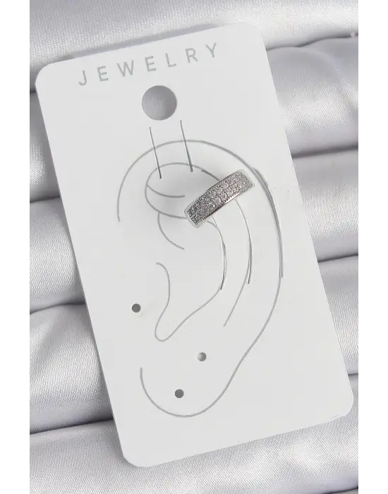 Çelik Gümüş Renk Zirkon Taşlı Kıkırdak Model Kadın Küpe