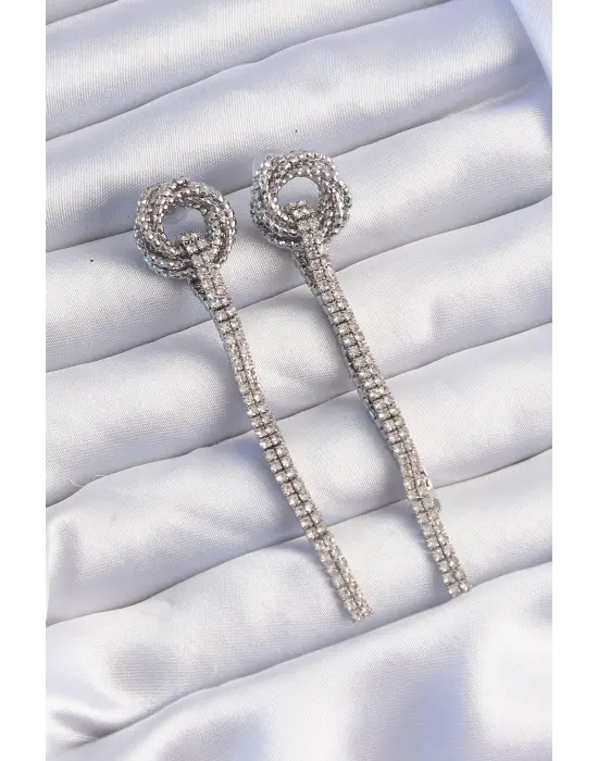  Gümüş Zirkon Taşlı Kıvrım Detay Sallantılı Küpe