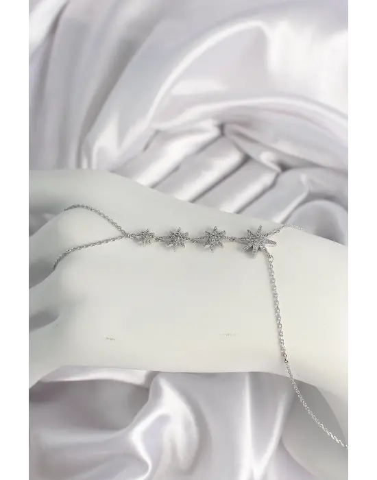 Pirinç Gümüş Renk Zirkon Taşlı Kutup Yıldızı Model Kadın Şahmeran