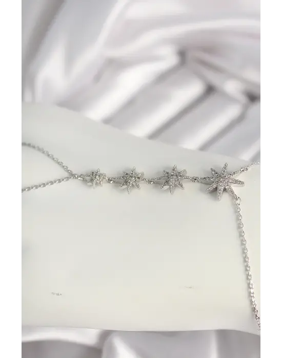 Pirinç Gümüş Renk Zirkon Taşlı Kutup Yıldızı Model Kadın Şahmeran