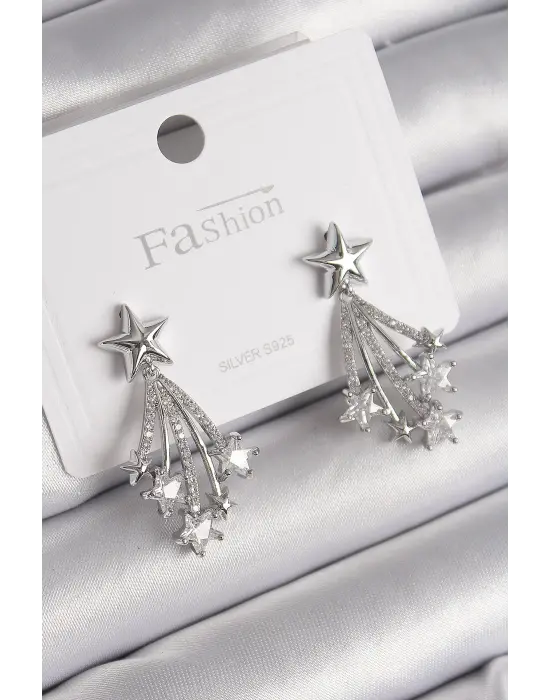  Gümüş Zirkon Taşlı Kuyruklu Yıldız Model Çelik Küpe