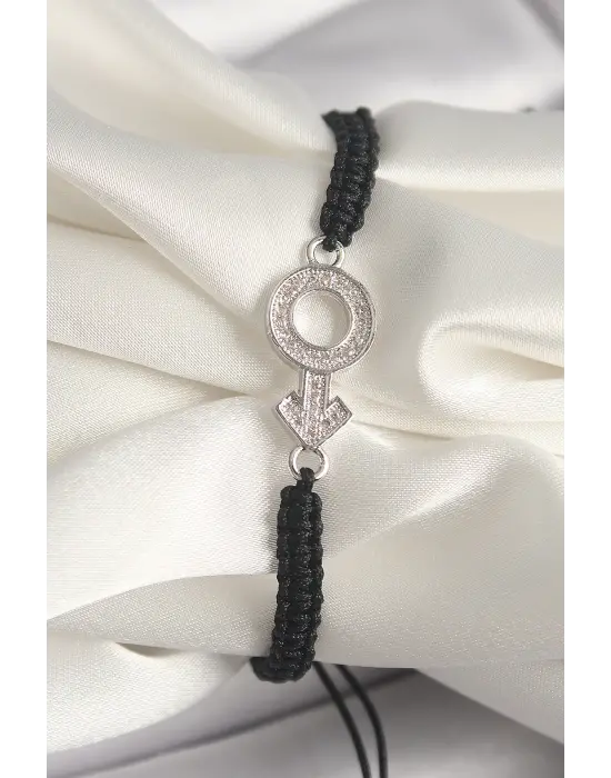 Pirinç Gümüş Renk Zirkon Taşlı Mars Figür Asansörlü Makrome Model Kadın Bileklik