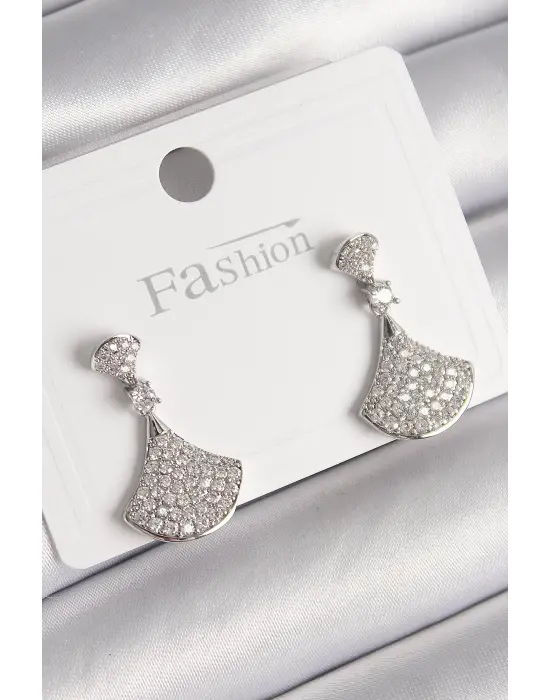  Gümüş Zirkon Taşlı Motif Model Çelik Küpe