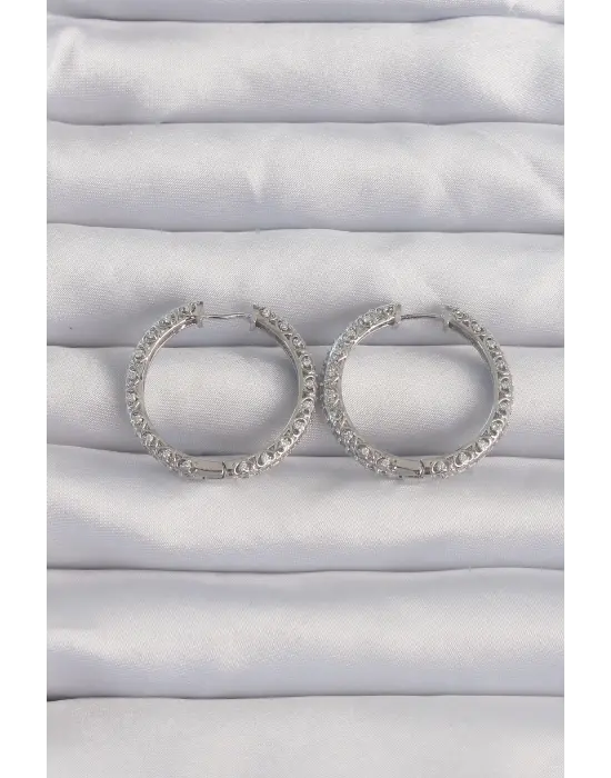  Gümüş Zirkon Taşlı Motifli Halka Küpe