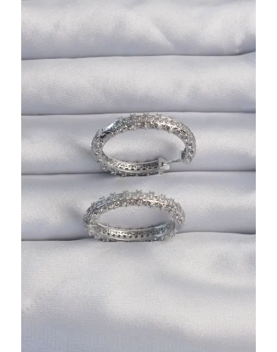  Gümüş Zirkon Taşlı Motifli Halka Küpe