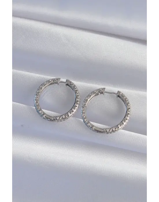  Gümüş Zirkon Taşlı Motifli Halka Küpe