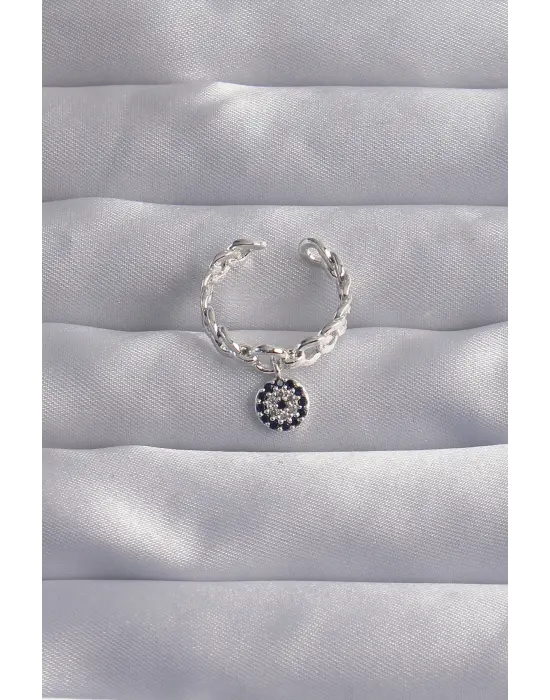  Gümüş Zirkon Taşlı Nazar Boncuk Model Ayarlamalı Yüzük